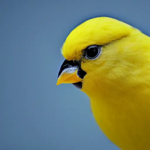 Prompt: photo of profile of cute yellow canary bird head with tennis ball body