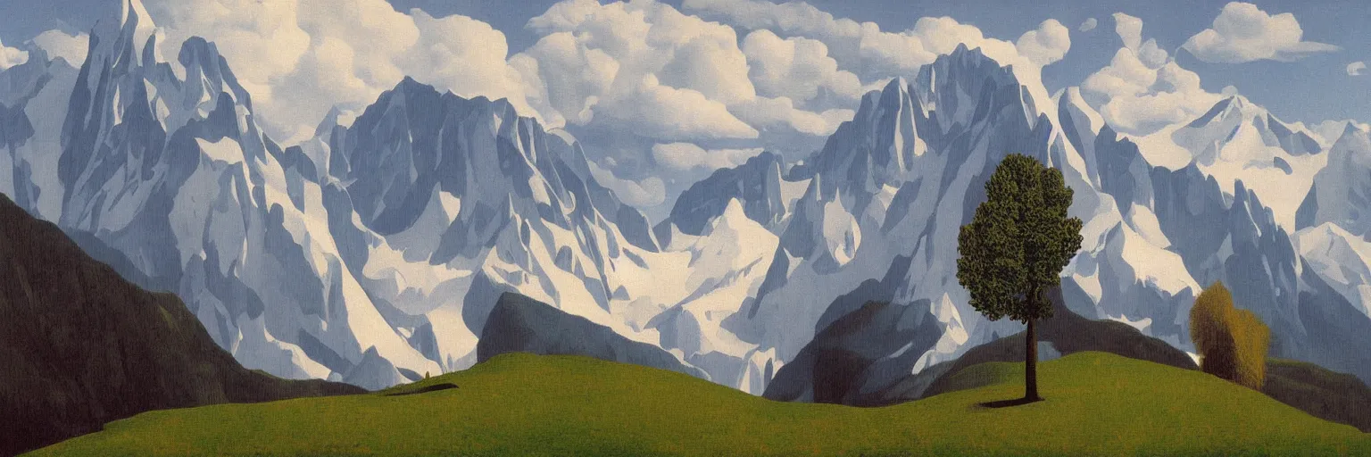 Prompt: swiss alps painting magritte