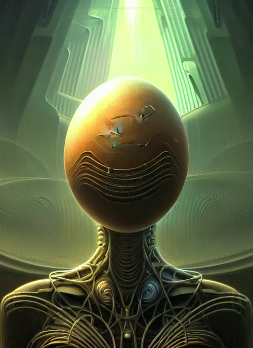 Prompt: closeup portrait shot of alien egg cybertronic in a scenic dystopian environment, intricate, elegant, highly detailed, centered, digital painting, artstation, concept art, smooth, sharp focus, illustration, artgerm, tomasz alen kopera, peter mohrbacher, donato giancola, joseph christian leyendecker, wlop, boris vallejo