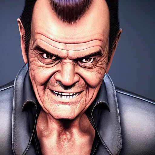 Image similar to Jack Nicholson as a Final Fantasy protagonist rendered with octane, Ray Tracing lighting, award winning photography, unreal engine