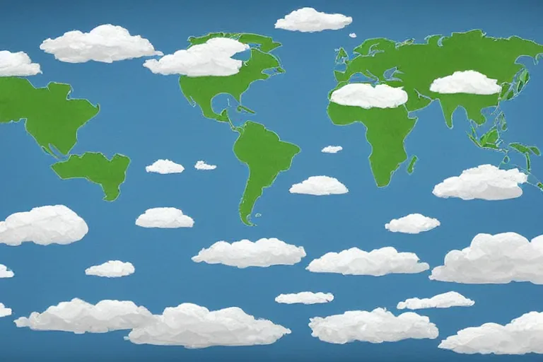 Prompt: clouds in the shape of the world map