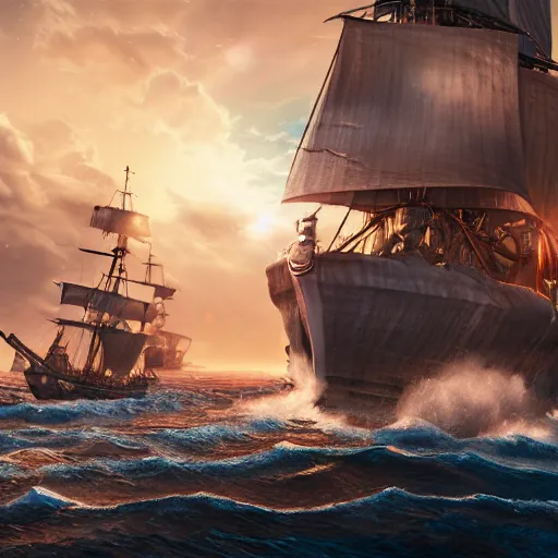 Image similar to ancient ship battle, highly detailed, photorealistic portrait, bright studio setting, studio lighting, crisp quality and light reflections, unreal engine 5 quality render