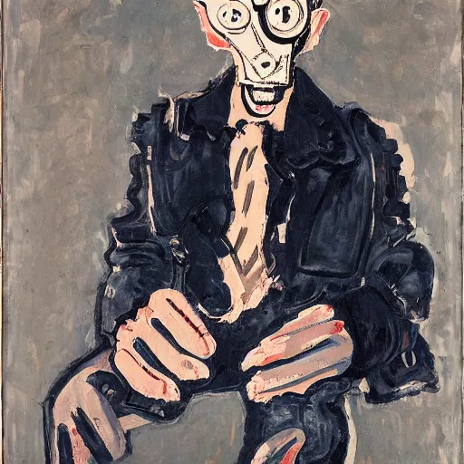 Image similar to painting of an invisible man, by georg baselitz