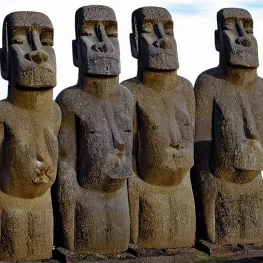 Prompt: people praying to an easter island statue, highly detailed, intricate