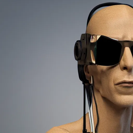 Image similar to a detailed award winning photograph of humanoid AI Howard Stern, rendered in Octane