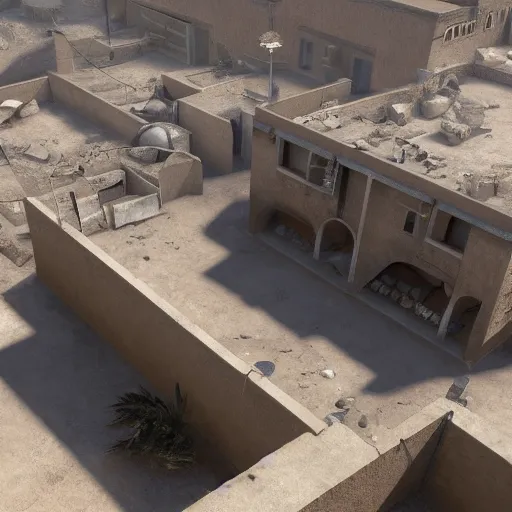 Image similar to A photo of Dust 2, very high quality, hyper realistic 4k
