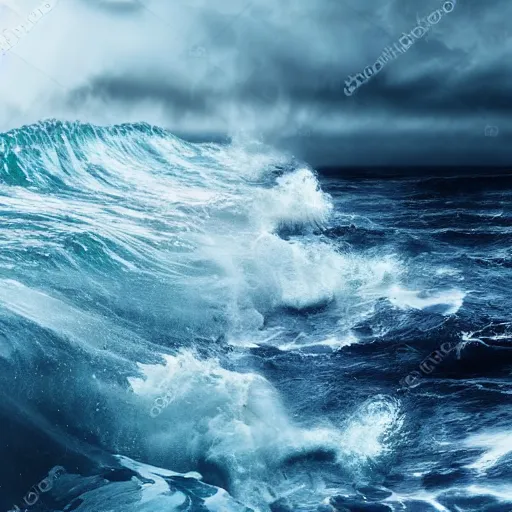 Prompt: tsunami wave in the middle of stormy ocean, photorealistic, cinematic