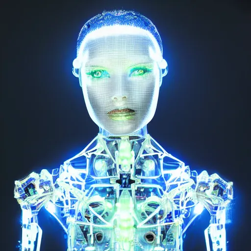 Prompt: beautiful centered Fine art photo portrait of young Londsay Lohan as a solarpunk robotic humanoid, crystal mechanical parts with led lights, photorealistic, white background, highly detailed and intricate, outdoor lighting, HDR 8k