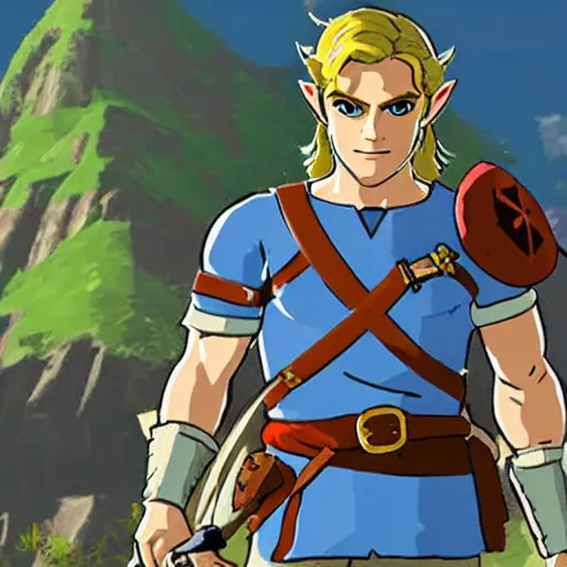 Prompt: Henry Cavill as Link in The Legend of Zelda Breath of the Wild, toon shading, npr