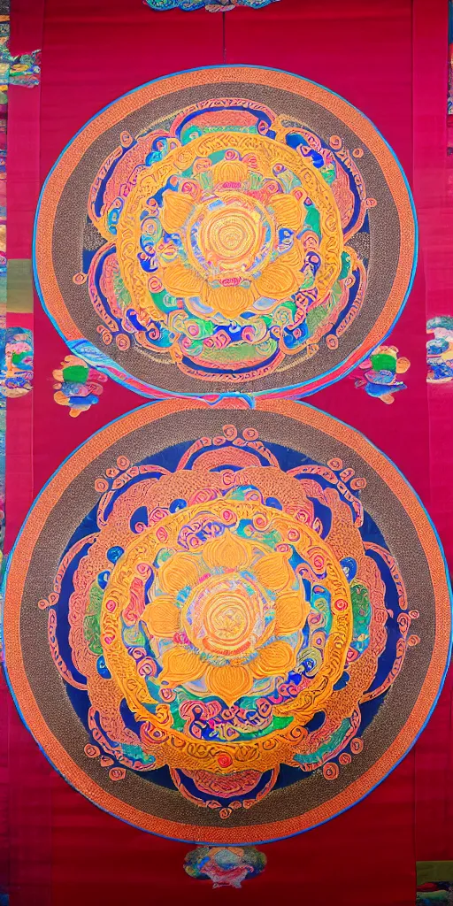 Image similar to a very intricate huge lotus thangka mandala on silk, shot by 5 0 mm f 2