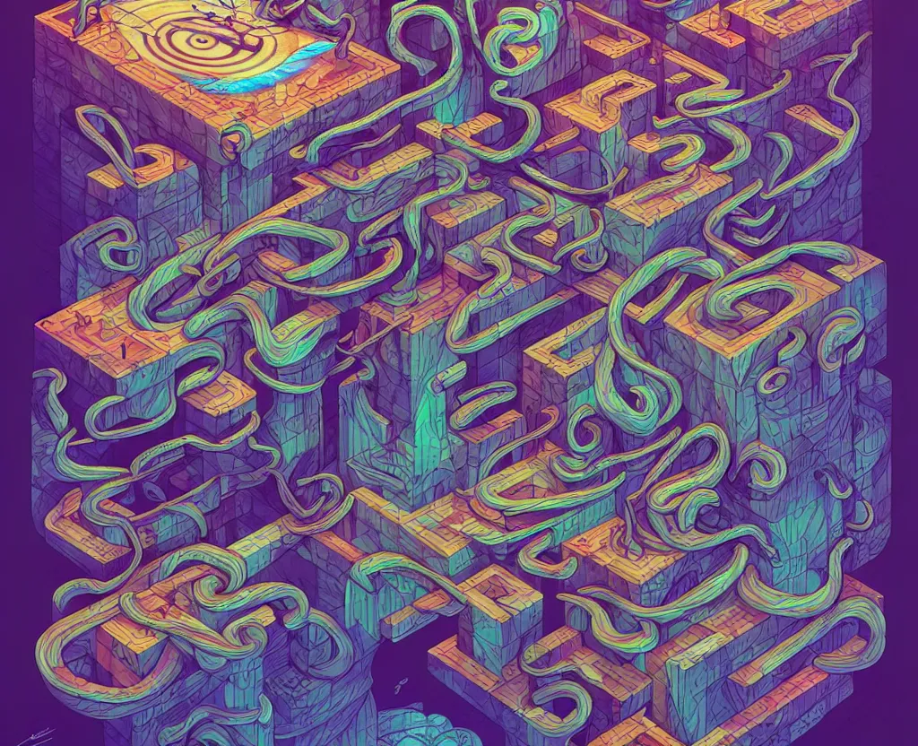 Image similar to arcane twisted turn of fate abstraction, centered award winning ink pen illustration, isometric abstract illustration by dan mumford, edited by craola, technical drawing by beeple and tooth wu, tiny details by artgerm and watercolor girl, symmetrically isometrically centered