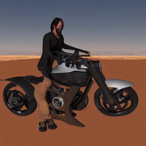 Image similar to arch motorcycle concept by keanu reeves, unreal engine 5, ray tracing, desert background, high detailed