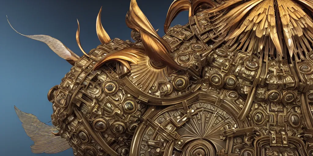 Prompt: beautiful physical hyper detailed render of a huge mega god bell weapon, symmetric, the style of louis comfort tiffany, pascal blanche, zigor samaniego, paul pepera, ellen jewett, weapon design, perfect shadow, mechanics, feather, wing, exquisite, gradient, structure, c 4 d, 3 d render, unreal engines, atmospheric lighting, 4 k hd