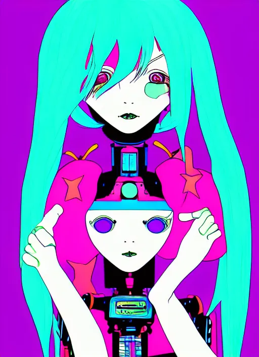 Prompt: portrait of robot girl like a harpy 2, cute, seapunk, anime, pop and vibrant colors