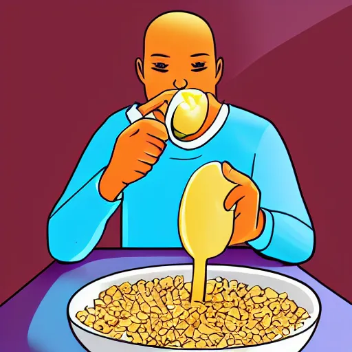 Prompt: digital art of among us sus crewmate eating cereals