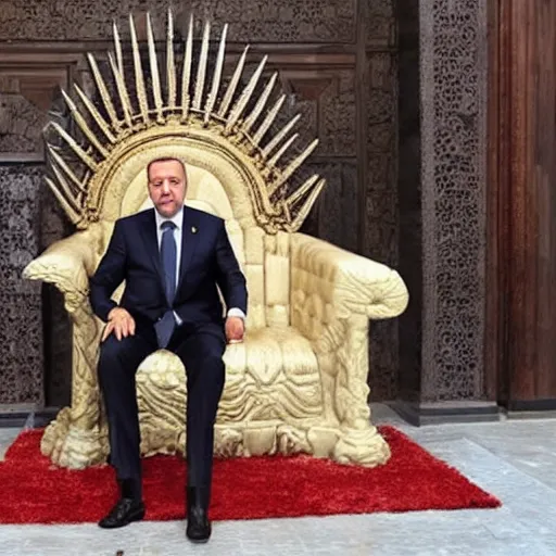 Image similar to recep tayyip erdoğan sitting on the iron throne