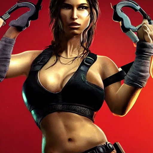 Image similar to photo of lara croft as a playboy bunny.