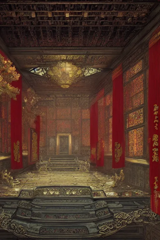 Image similar to antique chinese celestial palace, portrait, powerfull, intricate, elegant, volumetric lighting, scenery, digital painting, highly detailed, artstation, sharp focus, illustration, concept art, ruan jia, steve mccurry