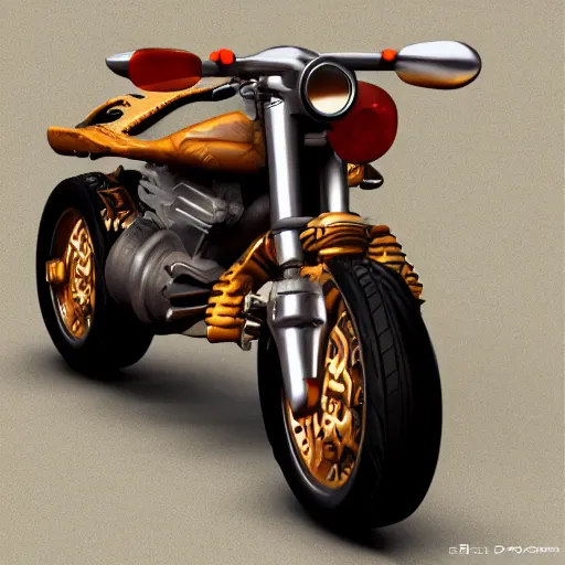 Image similar to akira motorcycle 3 d model, steampunk, 3 d cg, digital art, soft light