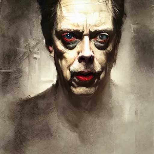 Prompt: portrait of an evil steve buscemi as captain america, by jeremy mann, anders zorn.