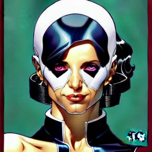 Image similar to artgerm, joshua middleton comic cover art, pretty domino character marvel comics sarah michelle gellar, place white skin, asymmetrical black spot covering left eye only, no spot right eye white around right eye asymmetrical eye