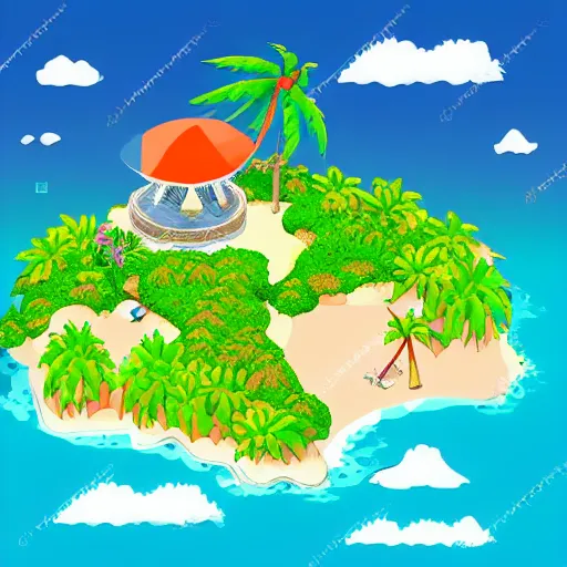 Image similar to beautiful isometric tropical island by Studio Ghibli, cinematic sunrise lighting, stunning waves, hyper realistic award winning photography