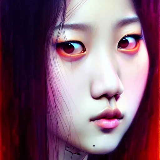 Image similar to jisoo of blackpink, hyperrealistic portrait, by karol bak and agnes cecile and artgerm, fantasy art, photo realistic, dynamic lighting, artstation, poster, volumetric lighting, very detailed face, 8 k, award winning