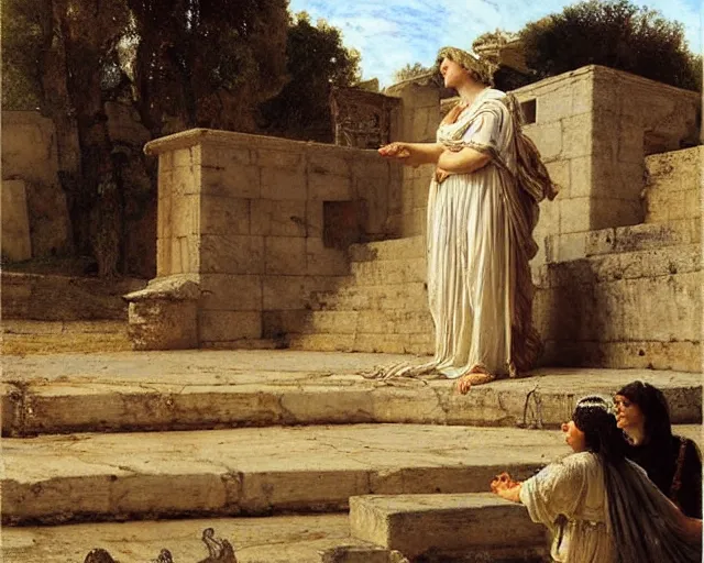 Image similar to euripides's medea performed in an ancient greek amphitheater by lawrence alma - tadema,