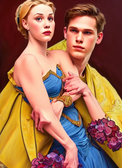 Prompt: oil painting of betty cooper and jason blossom, intricate, elegant, highly detailed, lighting, painting, artstation, smooth, illustration, art by greg rutowski and alphonse mucha