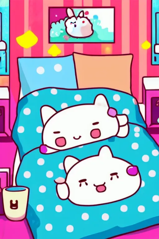 Prompt: molang and piu piu in bed