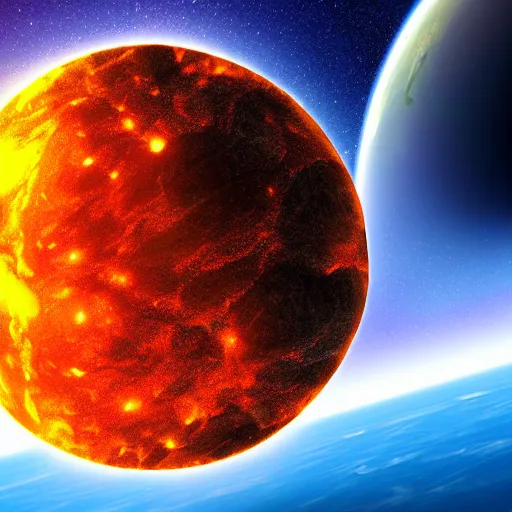 Prompt: picture of planet made of lava taken from the window of a space shuttle in orbit, highly detailed, high quality, bright colors 4 k, unreal engine