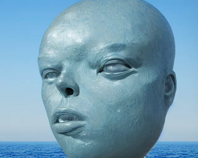 Image similar to a giant human head award winning sculpture on the surface of the ocean, abstract sculpture, in the style of chad knight, hyper detailed, hyper realistic, ray tracing, 8 k resolution, sharp focus