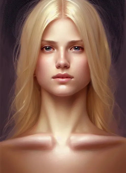 Prompt: beautiful feminine face! portrait of young woman blessed by god with ever - increasing physical and mental perfection, blonde hair, symmetrical! intricate, elegant, highly detailed, vision of holy perfection!! smile, digital painting, artstation, concept art, smooth, sharp focus, illustration, art by artgerm and greg rutkowski and alphonse mucha