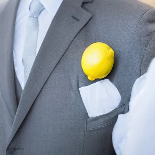 Prompt: a lemon wearing a suit