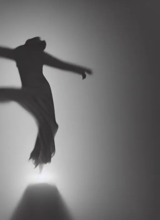 Image similar to female ascending into a void, radiating aura, motion blur, film grain, cinematic lighting, experimental film, shot on 1 6 mm, soft lighting