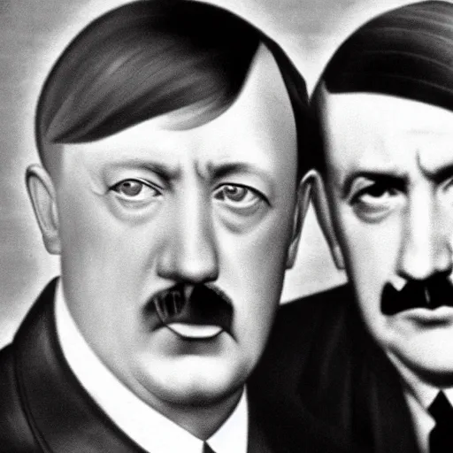 Prompt: hitler and trump posing for camera, selfie, black and white