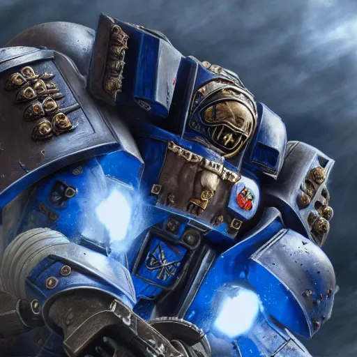 Image similar to warhammer 40k ultramarine, hyperrealistic, octane render, high quality, ultra realism, 4k