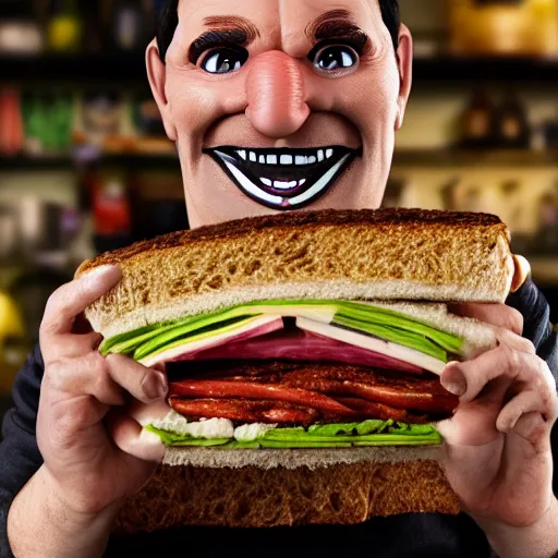 Prompt: An anthropomorphic sandwich eating man, trending on artstation, artstationHD, artstationHQ, artstation photorealism, photorealistic photography, 4k, 8k