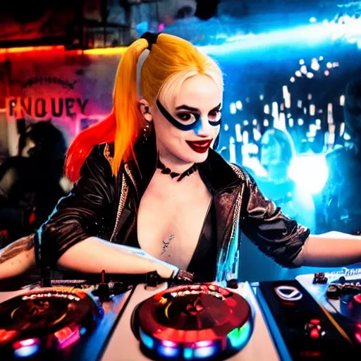 Image similar to harley quinn on the dj decks