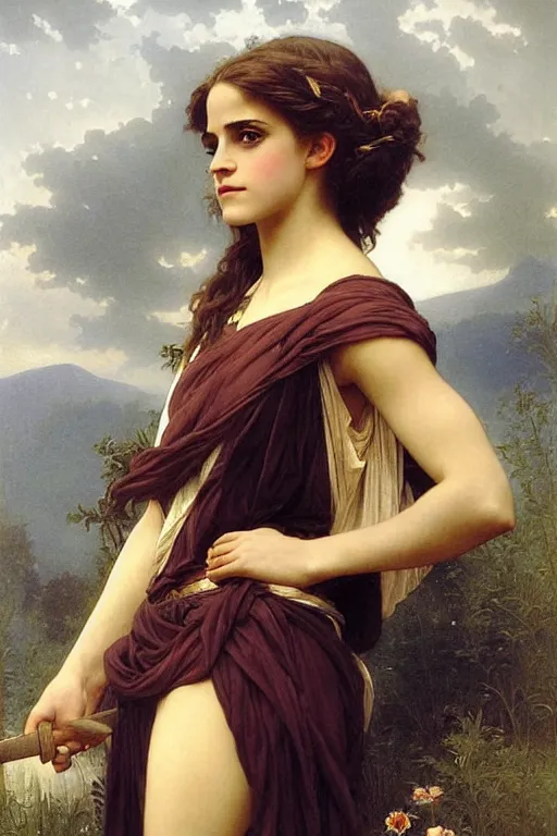 Image similar to emma watson as a greek goddess, painting by william adolphe bouguereau