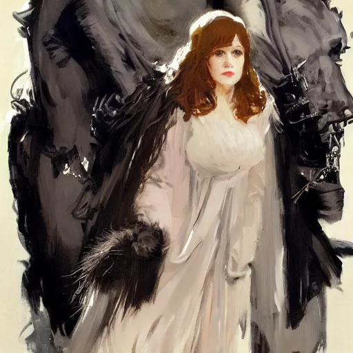 Prompt: zooey deschanel as john snow, intricate, elegant, highly detailed, greg manchess, mucha, liepke, ruan jia, jeffrey catherine jones, ridley scott