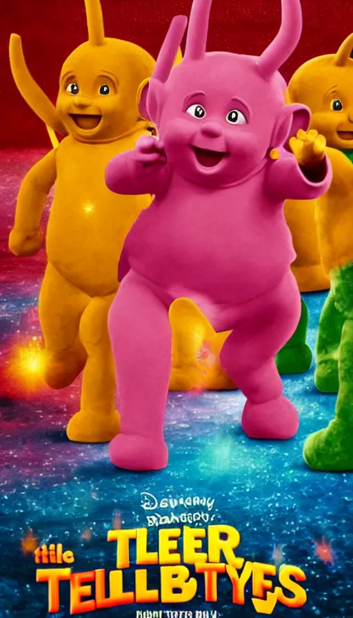 Image similar to movie poster for a movie about teletubbies in hell