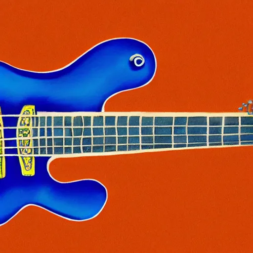 Prompt: frog playing on guitar, blue background, photorealistic