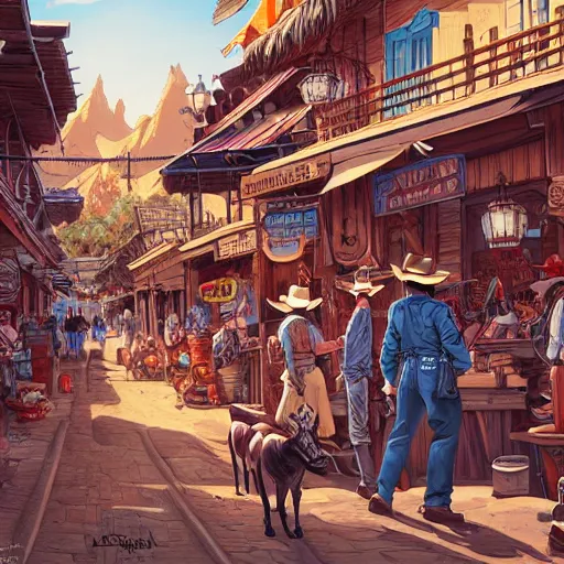 Image similar to old western town, extremely detailed, sharp focus, wide view, full body shot, smooth, digital illustration, by james jean, by rossdraws, frank franzzeta, sakimichan