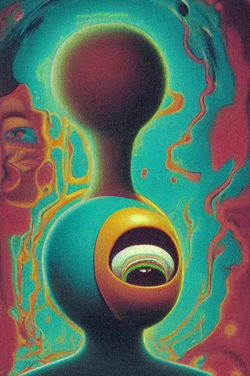 Prompt: 8 0 s art deco close up portait of mushroom head with big mouth surrounded by spheres, rain like a dream oil painting curvalinear clothing cinematic dramatic cyberpunk textural fluid lines otherworldly vaporwave interesting details fantasy lut epic composition by basquiat zdzisław beksinski james jean artgerm rutkowski moebius francis bacon gustav klimt