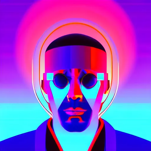 Image similar to portrait of a man, synthwave, vector style, geometric random shapes and angles, red and blue lighting h 6 4 0