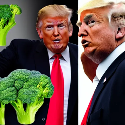 Prompt: Donald Trump as a head of broccoli complaining about the weather