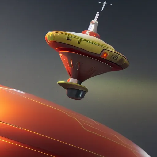 Image similar to Thunderbird-2, heavy rounded vessel, from the TV show Thunderbirds, octane render