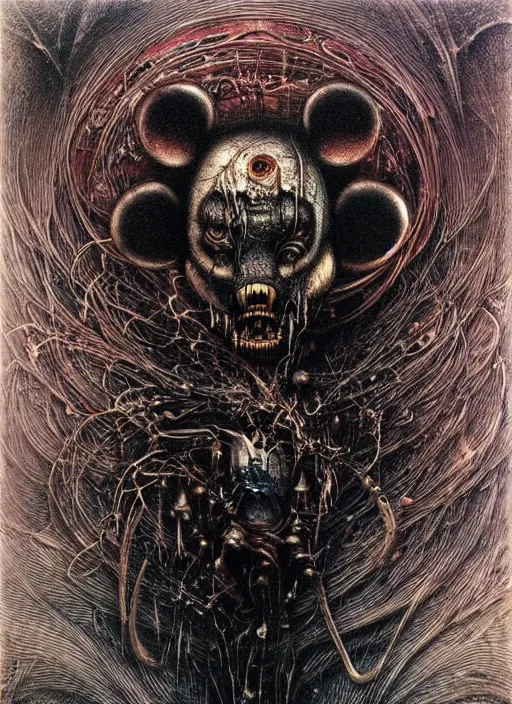 Image similar to spirit of Mickey mouse, highly detailed, art by Ayami Kojima, Beksinski, Giger