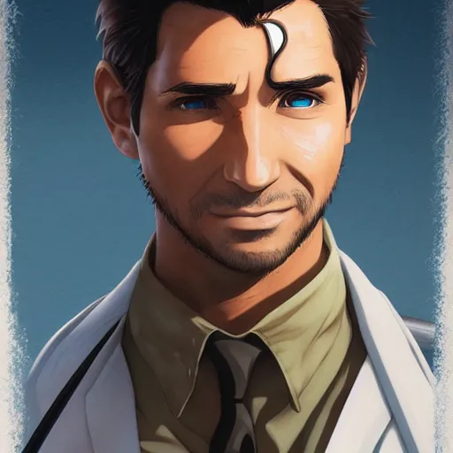 Prompt: portrait of nathan drake as a surgeon, anime fantasy illustration by tomoyuki yamasaki, kyoto studio, madhouse, ufotable, trending on artstation